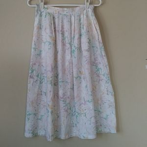 Vtg. F. Shay Pleated Floral Dainty A-Line Skirt 12 White Green